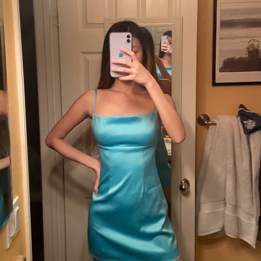 Blake Satin Edge Dress in Light Blue